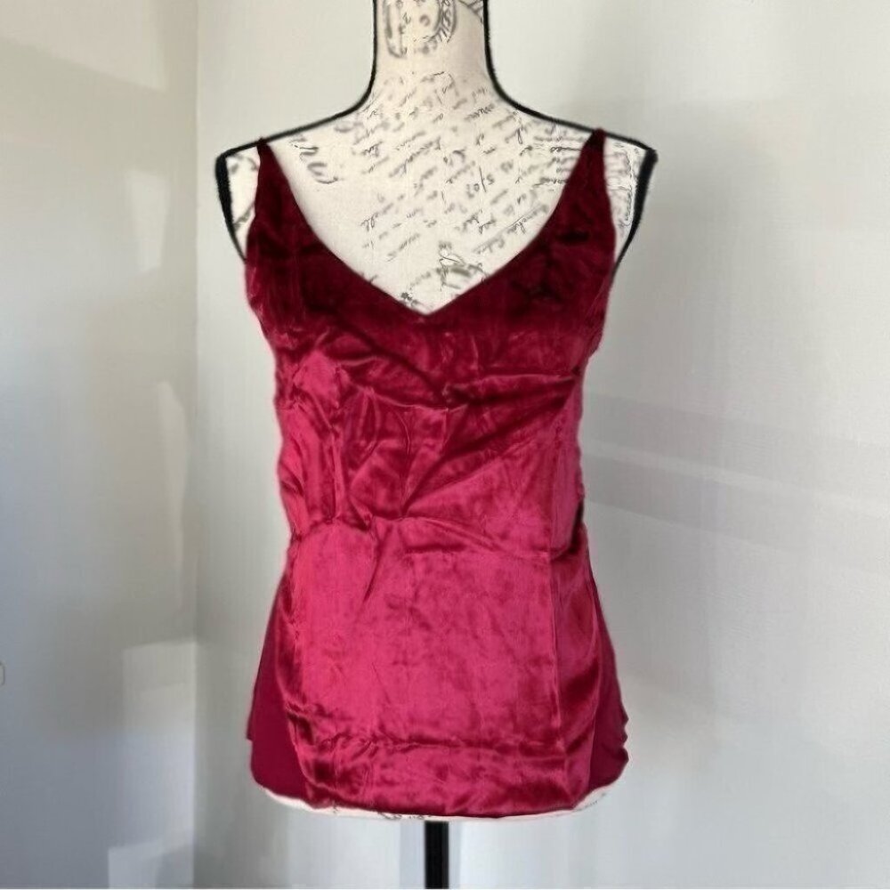 J Brand Lucy Red Velvet and Silk Cami Tank Top New